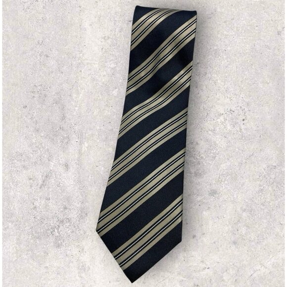 ERMENEGILDO ZEGNA Silk Tie ITALY Navy Gold Striped W:3.6